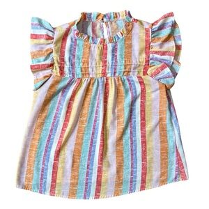 Boutique Rainbow Stripe Flutter Sleeve Babydoll Top Size Small